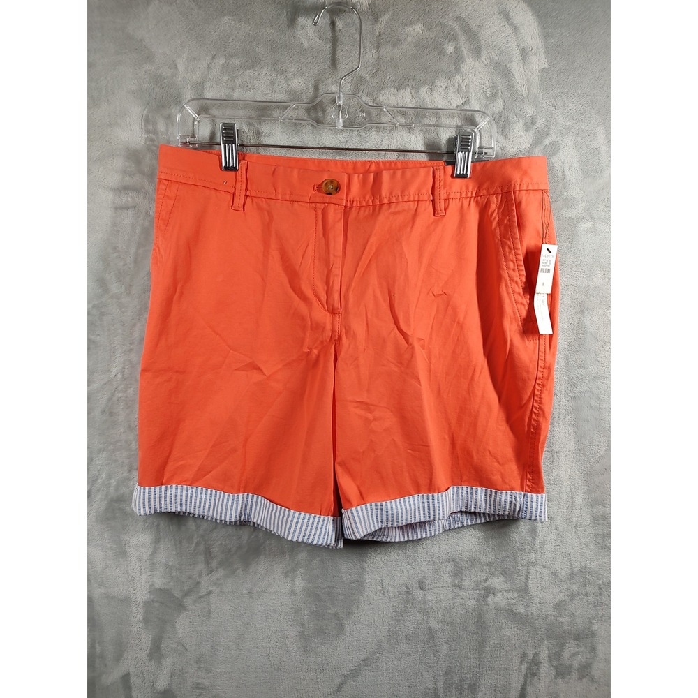 Talbots Womens Relaxed Chino Shorts Orange Seersucker Trim Size 8 NWT